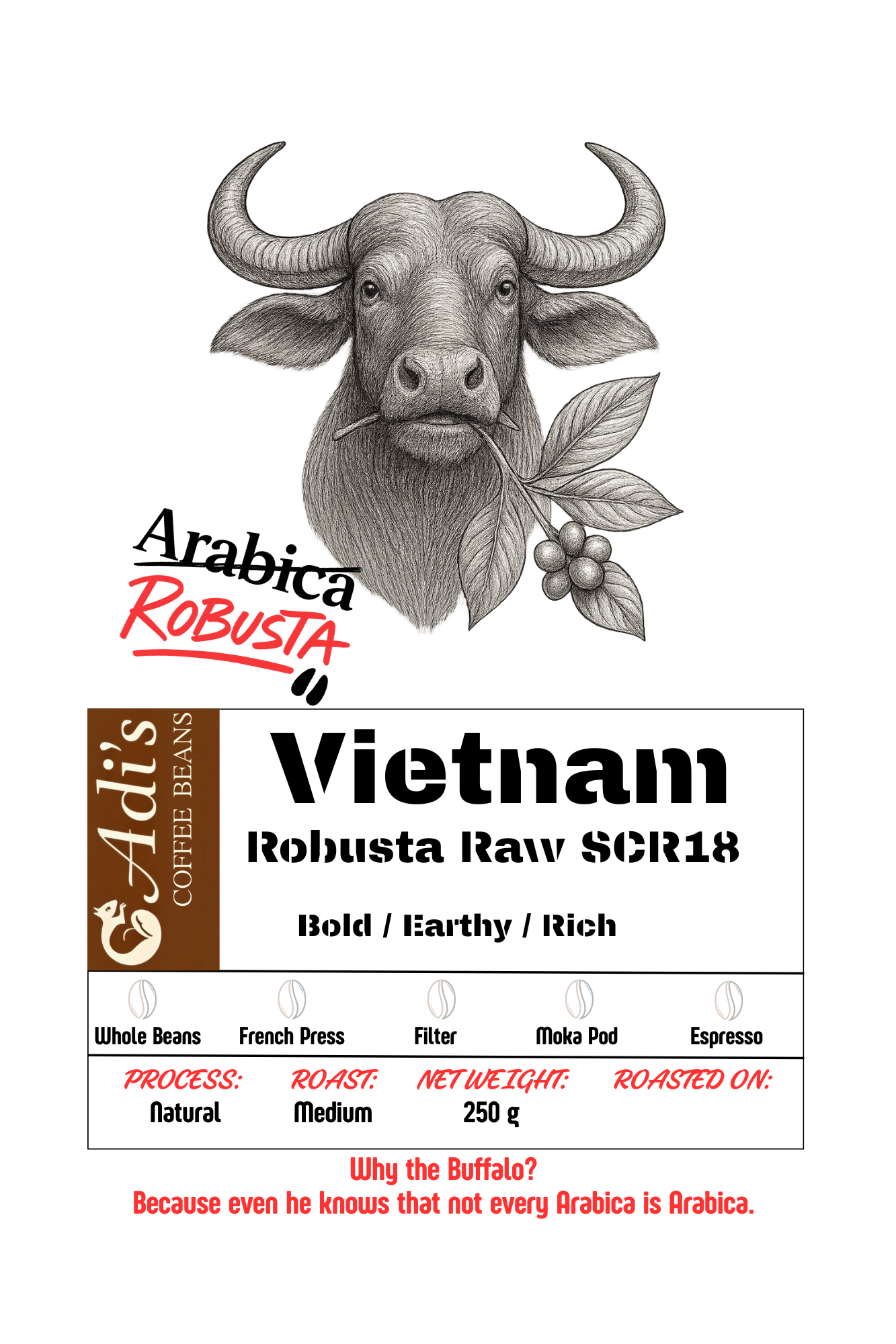 Vietnam Robusta Coffee Beans – Dark Roast, High Caffeine | Adi’s Coffee